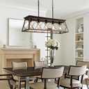 Q&S Farmhouse Rustic Chandelier Light Fixtures Bronze 5 Lights Linear Rectangular Chandelier Pendant Light Fixtures for Dining Room Kitchen Island Pool Bar Office Living Room Entryway UL Listed