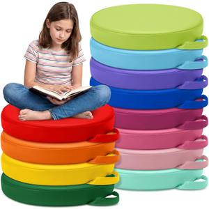 Gerrii 12Pcs Floor Cushions for Classroom,15 in Extra Thick Flexible,Multi | Classroom Floor Cushions with Handles Round Seat Pillows PU Leather Pads for Kids Kindergarten Preschool Daycare Nursery