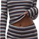 SOLY HUX Women's Long Sleeve Striped T Shirts Boat Neck Slim Fit Tees Going Out Crop Top (M)