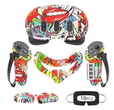 Silicone Cover Set for Meta Quest 3, Upgraded Design Full Protection for Quest 3, 4 in 1 VR Accessories Protective Cover for Oculus Quest 3, Ideal Present for Birthday and Christmas (Street Graffiti)
