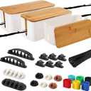 Cable Management Organizer Box, 3 Pack Large Bamboo Lid Wire Box with 23 PCS Cable Organized Set to Cover Hide Surge Protector Power Strips, Cord Concealer for Office, Home, Kitchen Desk (White)
