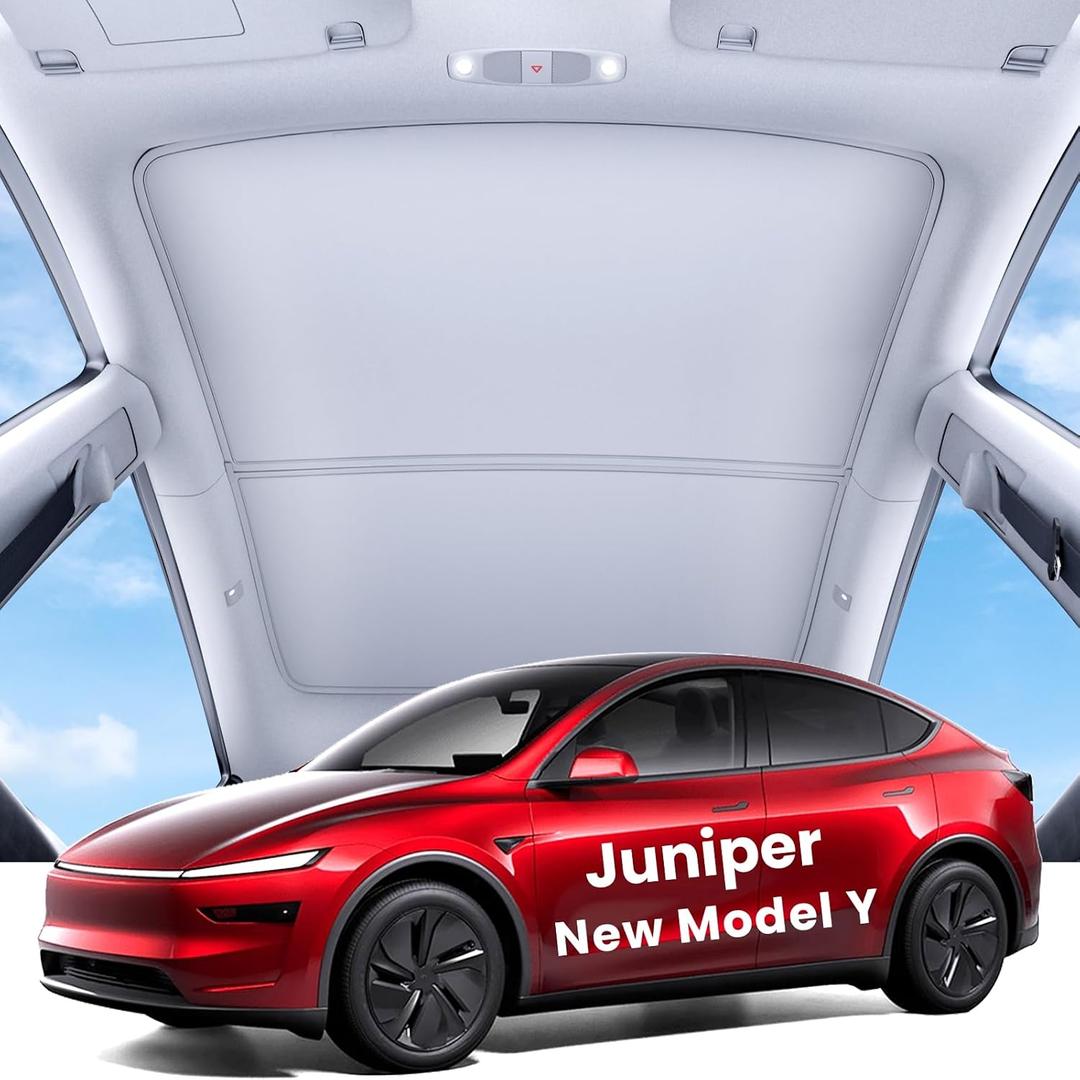 REEVAA 2026 Upgraded Tesla Model Y New (Juniper) Sunshade Roof [No Gaps, No-Sagging] Model Y Accessories Heat Insulation Foldable Glass Sunroof Cover for Model Y Juniper 2025-2026, 2PCS, Gray