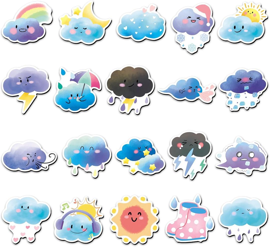 20 Pcs Cute Weather Refrigerator Magnets, Thickened Cardstock & Soft Magnet Cloud Sun Rainbow Magnets for Fridge Magnetic Board, Kawaii Weather-Themed Gift Magnets (1)