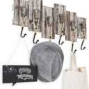 MyGift 6 Hook Wall Mounted Torched Wood Entryway Coat and Hat Rack, Decorative Nautical Style Rustic Rope Metal Hanging Storage Hooks on Offset Wooden Planks