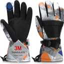 Ski Gloves, Waterproof and Breathable Snow Gloves for Cold Weather, Men & Women Boys and Girls (M(Fit Kids11-15 Years and Women size S-M), Black+orange)