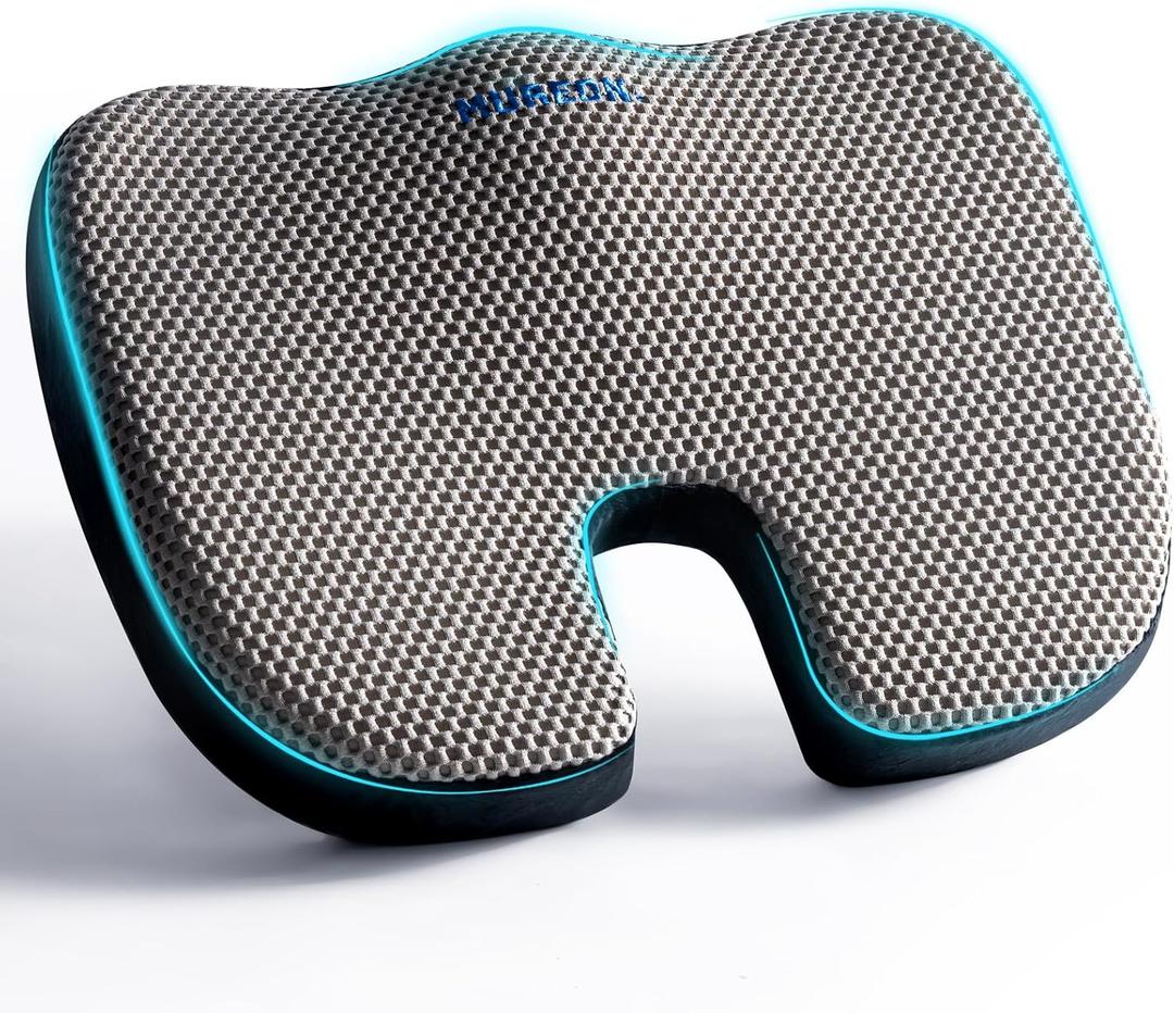 Mureon Seat Cushion for Office Chairs, Large Memory Foam Cushion for Car, Pressure Relief Ergonomic Chair Cushion with Non-Slip Cover for Soft Support for Hip All Day Comfort - Grey