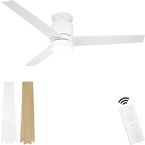 52" Ceiling Fans with Lights Remote Control: White Flush Mount Ceiling Fan for Bedroom - Quiet Low Profile Ceiling Fan 6 Speed & LED Light