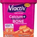 Viactiv Calcium + Vitamin D Supplement Soft Chews for Women & Men - Chewable Calcium for Bone Health Support, 650 mg per Serving, Vitamin D & K for High Absorption - 60 Count, Caramel
