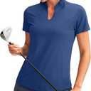 Obla Women's Golf Polo Shirt V-Neck Short Sleeve Collarless Quick Dry Tennis Running T Shirt Golf Tops for Women(Dark Blue_XL)