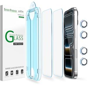 amFilm OneTouch Screen Protector for iPhone 17 Pro 6.3'' + Camera Lens Protector | Auto-Alignment Install | Bubble Free | 9H Tempered Glass | Shatterproof | FHD Clarity | Case Friendly | 2+4 Pack, Set of 2