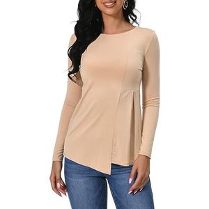 Afibi Women's Crewneck Slim Fitted Long Sleeve T-Shirt Stretchy Bodycon Basic Henley Tees Shirts Top, Size L