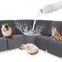 Waterproof Sectional Reclining Couch Covers L Shaped Recliner Sectional Sofa Cover 7 Piece Non Slip Washable Corner Recliner Slipcover Set for Pet Dog (5 Seater Cover, Deep Grey)