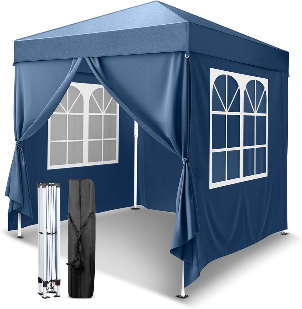 VINGLI 6.5x6.5 Pop Up Canopy Tent with Sidewalls, Outdoor Gazebo Canopy Tent, Patio Event Tents Outdoor Event Shelter for Parties (Blue)