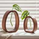 Houmury Set of 2 Glass Test Tube Vase Walnut Wood 7.5 & 5.8 Modern Farmhouse Propagation Stations for Home Decoration, Table Centerpieces (Brown)