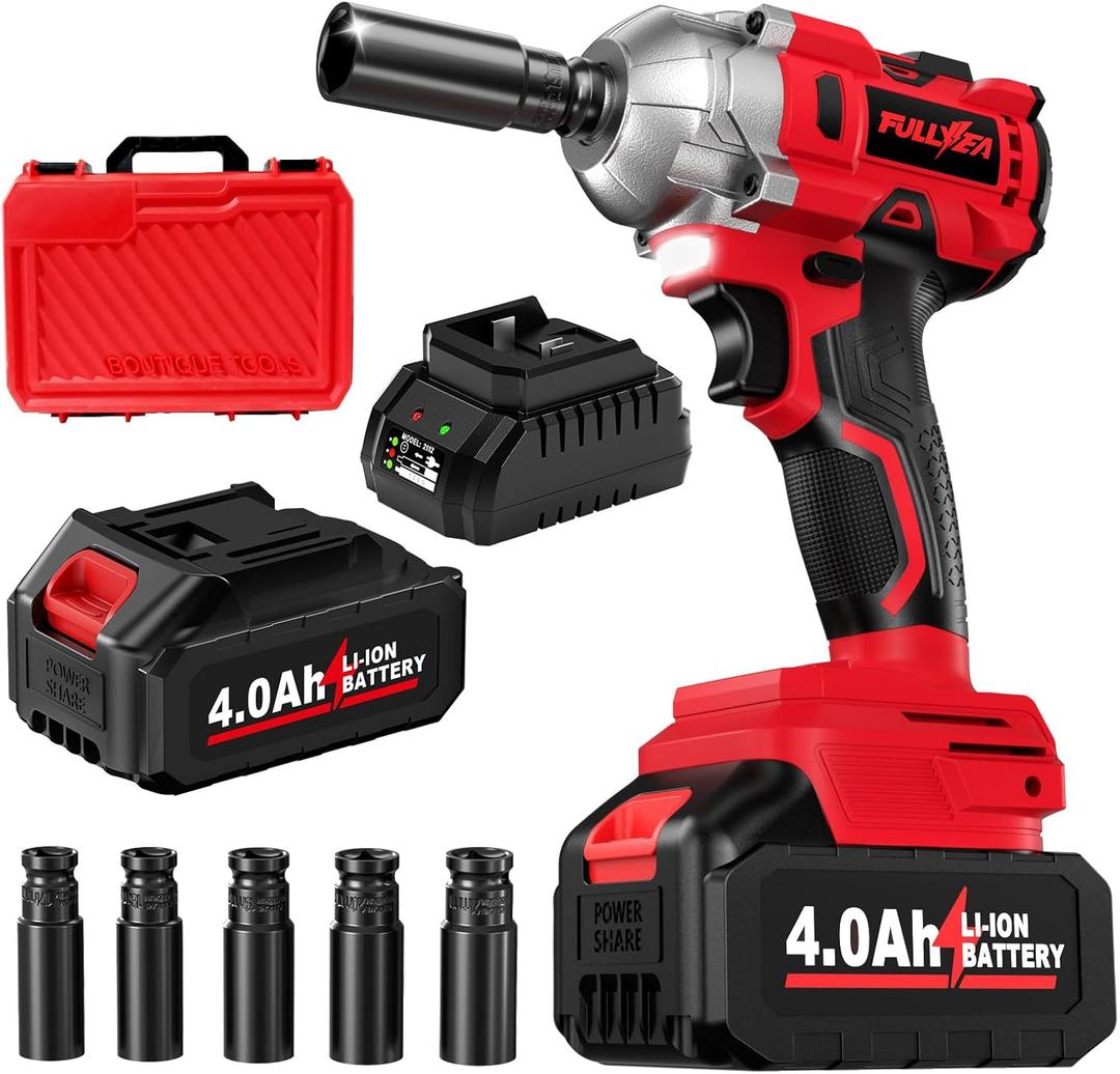 Cordless Impact Wrench 1/2 Inch, 406Ft-lbs (550N. M) Brushless Impact Gun Kit, 3000RPM High Torque Power Impact Wrench, 4.0Ah Battery & Fast Charger, Electric Impact Driver for Car Home
