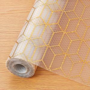 Cooyes Shelf Liner, Non Adhesive Drawer and Cabinet Liner, EVA Washable Oil-Proof Shelf Paper for Kitchen Cabinets, Refrigerator, Storage, Desks with Modern Pattern (23.6"W x 360"L, Amber Golden)