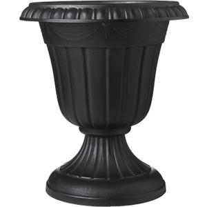 Arcadia Garden Products PL10BK Classic Traditional Plastic Urn Planter Indoor/Outdoor, 15" x 13", Black