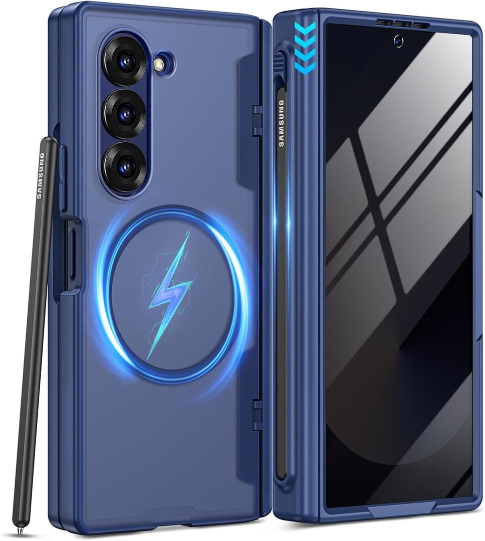VEGO for Galaxy Z Fold 6 Case with Privacy Screen Protector[Compatible with Magsafe][Built-in S Pen Slot][Hinge Protection] Full Body Military-Grade Shockproof Phone Case for Samsung Z Fold 6 (Blue)