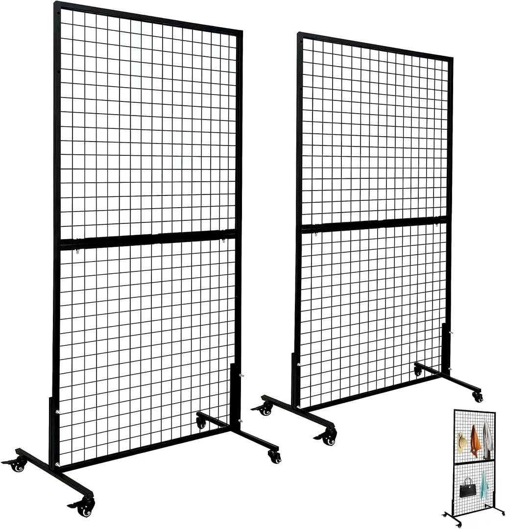 Grid wall Panel Display Stand 3' x 6' Wire Gridwall Display Racks with T-Base Floorstanding Sturdy Wire Grid Wall Panels for Retail Displays Craft Shows 2-Pack Black (large)