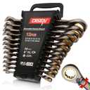 DISEN 12 Pcs Flex Head Ratcheting Wrench Set 90 Teeth, Metric Combination Ratchet Wrenches Set 819MM, Nickel Plating CrVSteel with Organizer Rack