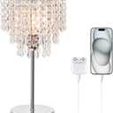 Touch Control Crystal Table Lamp with USB C+A Charging Ports, 3-Way Dimmable Bedside Touch Lamp Decorative Nightstand Lamp with Elegant Lamp Shade for Living Room Bedroom, B11 LED Bulb Included (Silver)