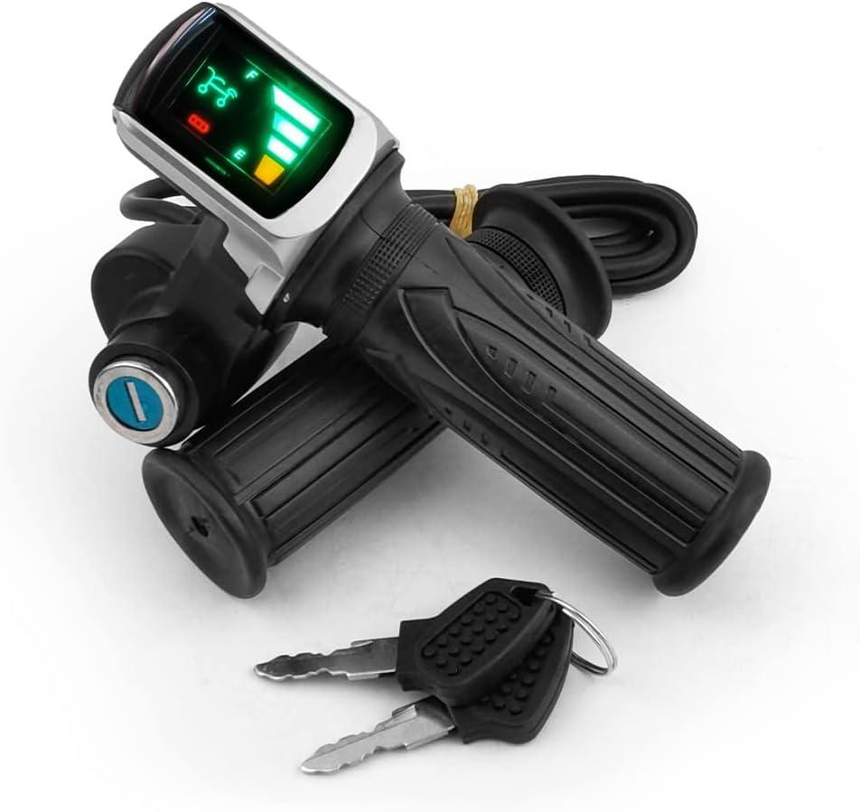 L-faster Bike Throttle Handle Speed Accelerator Grip with Key Switch Indicator for Scooter Bicycle (24V)