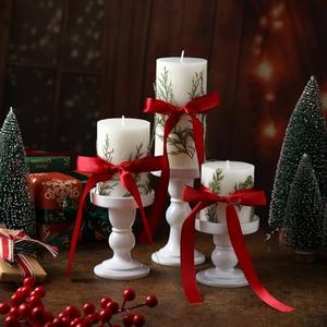 Threlaco Set of 3 Christmas Pillar Candles Decorative with Red Bow and Cedar Pine Greenery Clean Burning for Christmas Decor Party Room, 3 Sizes