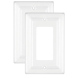 Monarch Abode Rocker Light Switch Cover Plate – 1-Gang White Decorator Wall Plates, Architectural Decorative Outlet Covers Wall Plates for Receptacle, GFCI Electric Outlet Cover, Pack of 2