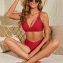 Women's Bikini Sets Push Up Two Piece Swimsuit Sexy Criss Cross Back Push Up High Cut Cheeky Bathing Suit Red L (Red, L)