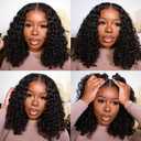 Curly Bob Wig Human Hair 13x4 Lace Front Wigs for Black Women 180% Density Glueless Short Deep Wave Frontal Wig Pre Plucked with Baby Hair 14 Inch Natural Black
