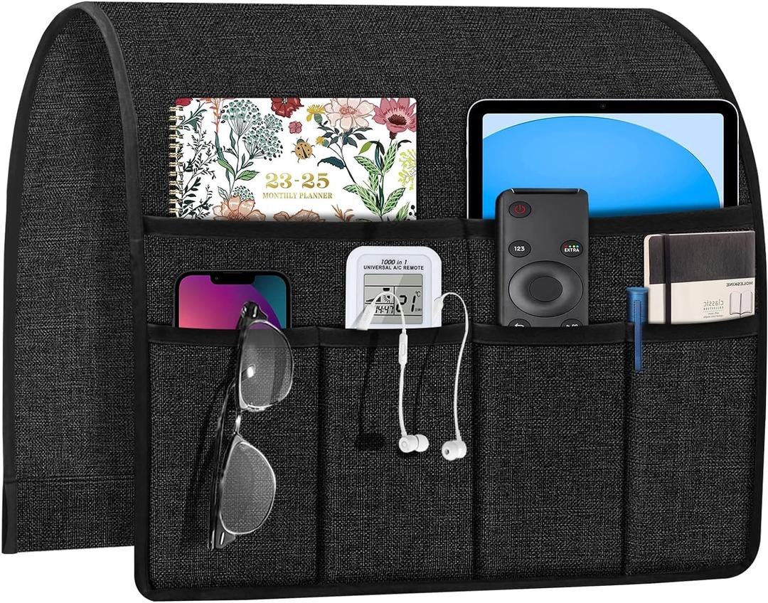 Joywell Remote Caddy Couch Remote Control Holder for Recliner Sofa Armrest Organizer Non Slip Arm Chair Caddie with 6 Pocket Storage for Magazine, Tablet, Phone, iPad, Black (19'' x 35'')