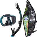 TUSA Sport Adult Powerview Mask and Dry Snorkel Combo (Black/Ocean Green (w/reusable bag))