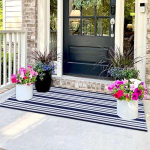 Front Door Mat Outdoor Indoor Rugs Blue and White Entryway Rug 23.6" x 51.2" Checkered Front Porch Decor Outside Rug Outdoor Patio Front Door Rugs Kitchen Decor Carpet Entry Way Doormats