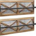 2PCS Rustic Bathroom Towel Rack, Butizone Wall Mounted Towel Bar Holder with Weathered Wood and Corrugated Galvanized Metal, Farmhouse Rack for Hanging Towel (Towels are not Included)