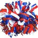 Pair, 6" Plastic Cheerleading Pom Pom with Baton Handle (-Royal Blue/Red/White-)