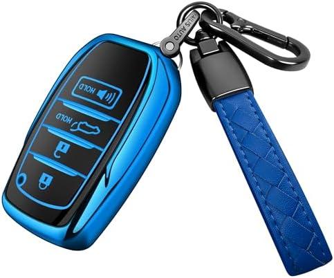 Sindeda for Toyota Key Fob Cover with Keychain Soft Full Protection Key Shell fit for 2025 Camry 2019-2024 Venza, RAV4 Prime, Land Cruiser, Fortuner, Grand Highlander, Corolla Cross 4-5Buttons(Blue)