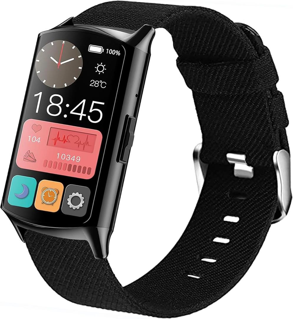 Compatible with EGQINR Smartwatch Bands,Lamshaw 18mm Breathable Nylon Woven Fabric Replacement Accessory Strap Compatible for EGQINR H31/MKYOPT H31 Smartwatch Fitness Trackers-1.58" (Black)