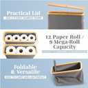 LONBET Toilet Paper Storage for 12 Rolls, Stackable & Foldable - The Ultimate Bathroom Organizer - Waterproof Basket with Bamboo Lid - Elegant Toilet Paper Storage Holder, Gray (Grey)