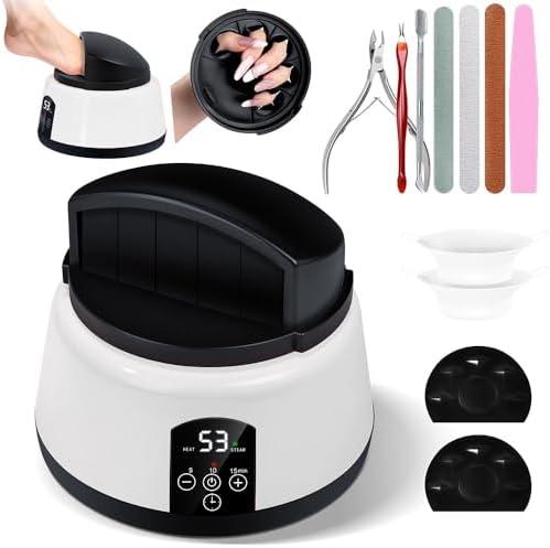 2 In 1 Automatic Upgraded Acetone Nail Polish Remover,Acrylic Gel Remover Machine Set, Electric Steamer Nail Soaking Bowl Without Harming Hands Nail Art Tools Nail Gel Removal (White)