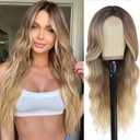 NAYOO Ombre Blonde Wig 28 Inch Middle Part Wigs for Women Synthetic Hair Long Wavy Wig for Daily Party/Halloween Use 26 Inch (Ombre Blonde)