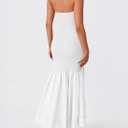 ZESICA Women's 2025 Summer Strapless Bodycon Maxi Dress Ribbed Sexy High Split Mermaid Prom Party Dresses (White, L)