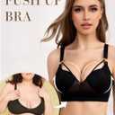 Plus Size Wireless Bras for Women No Underwire Push Up Bra Unlined Plunge V Large Breast Minimizer Bras (Black)