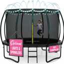 JoyBerri Upsurge Trampoline Outdoor - ASTM Certified Safe 10Ft Recreational Trampoline for Kids and Adults, Anti-Rust Coating with Enclosure Net, Ladder, Sprinkler & LED Lights (Black)