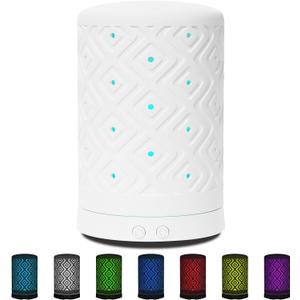 Essential Oil Diffuser Home Fragrance Aromatherapy Diffuser with 7 LED Color Changing Light and Auto Off Safety Switch Light Ceramic Diffuser White