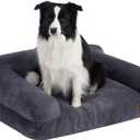 Hollypet Fluffy Plush Pet Sofa Soft Calming Pet Sofa Beds for  Large Dogs, L, Gray