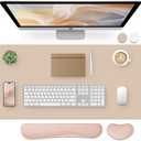 Bloss Leather Desk Pad and Keyboard Wrist Rest, Large Mouse Pad + Keyboard Pad+Mouse Wrist Support, Non-Slip Desk Mat Protector for Office, Home (35.4×15.7 Inches,Beige)