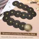 LEACOOLKEY Women's Boho Disc Belt Wide Western Leather Belt Vintage Concho Waist Belts for Dress Jeans (Brown, XL)Fits 27"–33" (Waist/Hips)