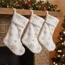 Rustic Personalized Christmas Stockings, 5 Pcs 18 Inch Luxury Snow White Thick Plush Faux Fur Stocking with 5 Styles of Textured Patterns, Home Decor Party Christmas Decorations Gift for Mantal