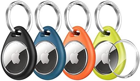 UNBREAKcable Apple AirTag Holder - 4 Pack [Fit Tightly Design] [Easy to Install] [Hold Air Tag Securely] Waterproof TPU Shell Protective Case with 304 Stainless Steel Keychain Key Ring