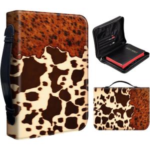 Bible Covers for Women, PU Leather Bible Case with Pockets and Zipper, Large Size Bible Carrying Case Fits Books Up to 12.2" x 9" x 2.76, Bible Holder Bag for Man, Brown Cow